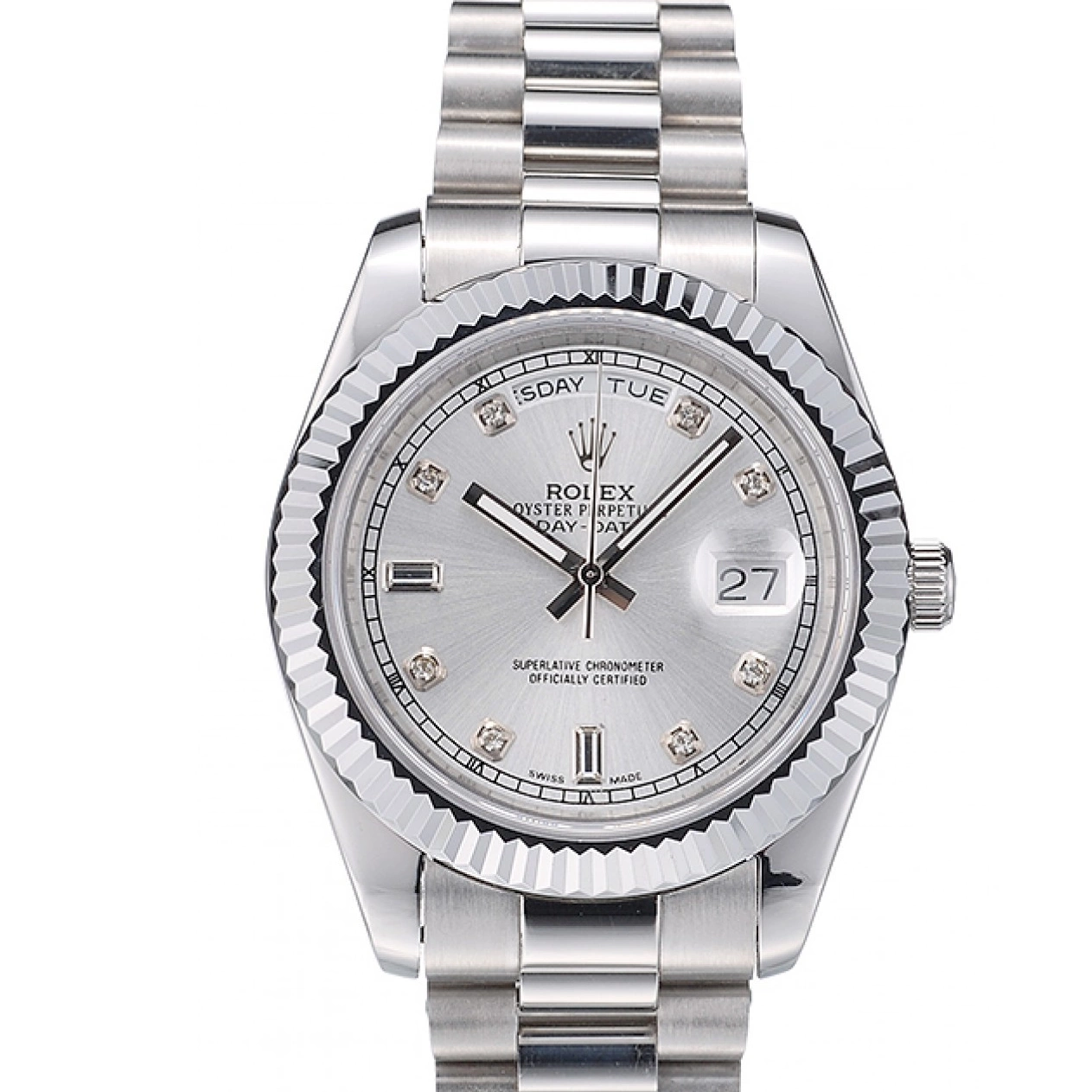 Good Copy Rolex Watches Stainless Bezel DayDate Steel Silver 41995 Swiss Ribbed Dial Rolex 0618
